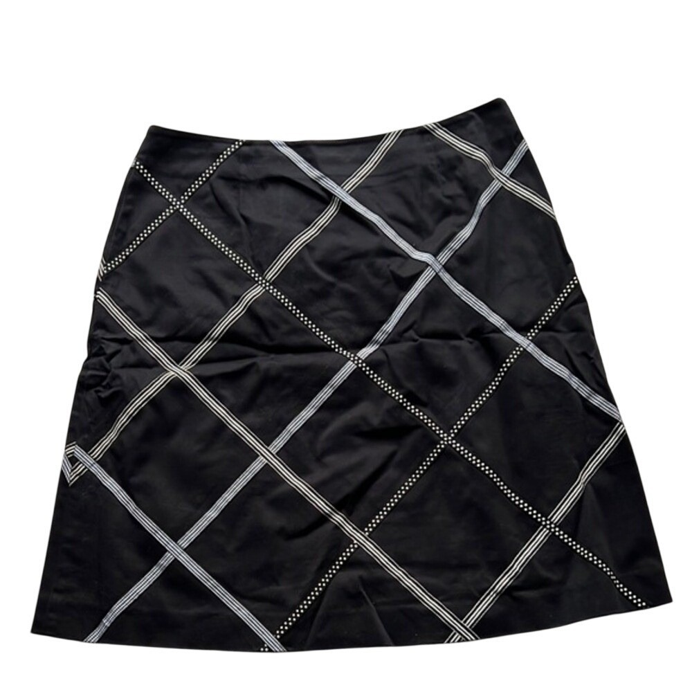 Smart Work Wear Talbots Skirt 10P Black Plaid Lattice A-Line Stretch Mini Mod